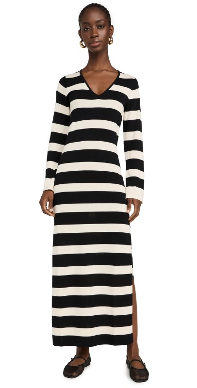 LNA Elin Dress Ivory Black Stripe