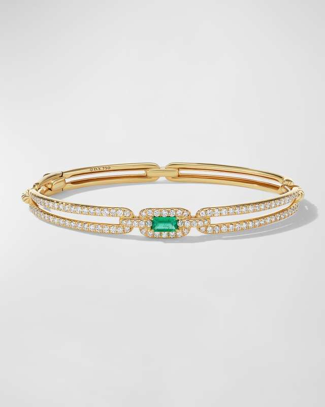 7mm Stax Single-Link Bracelet with Emerald and Diamonds in 18k Yellow Gol