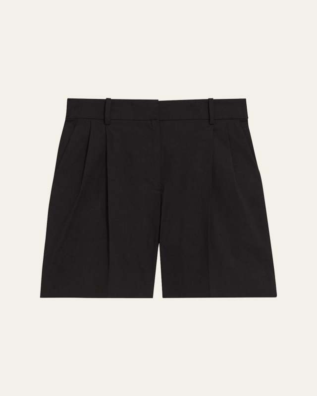 Pleated Linen-Blend Wide-Leg Shorts
