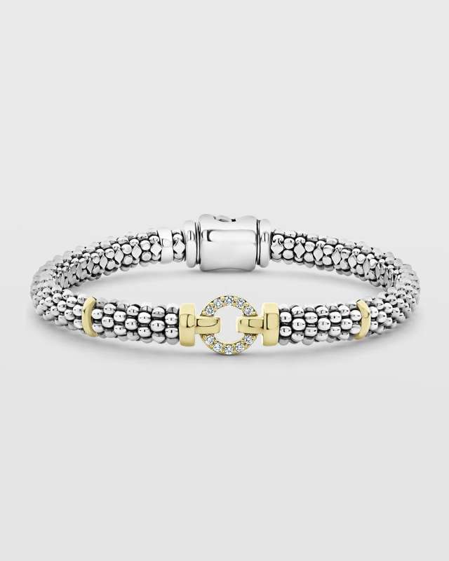 Sterling Silver Rope Bracelet with Diamonds, 6mm