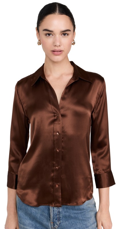 L'AGENCE Dani 3/4 Sleeve Blouse Hot Fudge