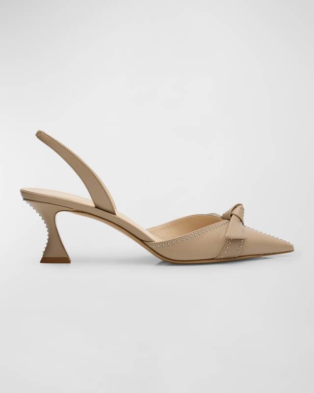 Clarita Stud Leather Bow Slingback Pumps
