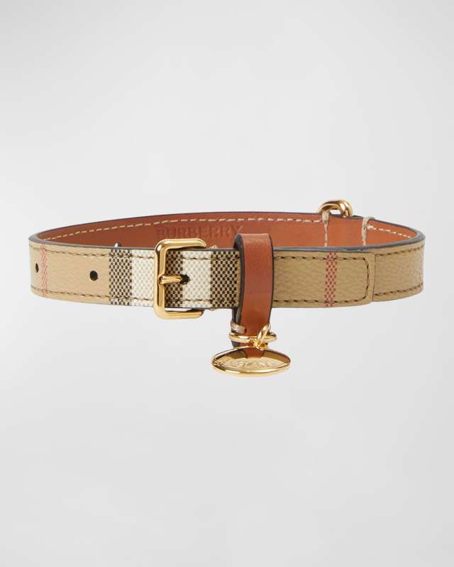 Check Leather Dog Collar