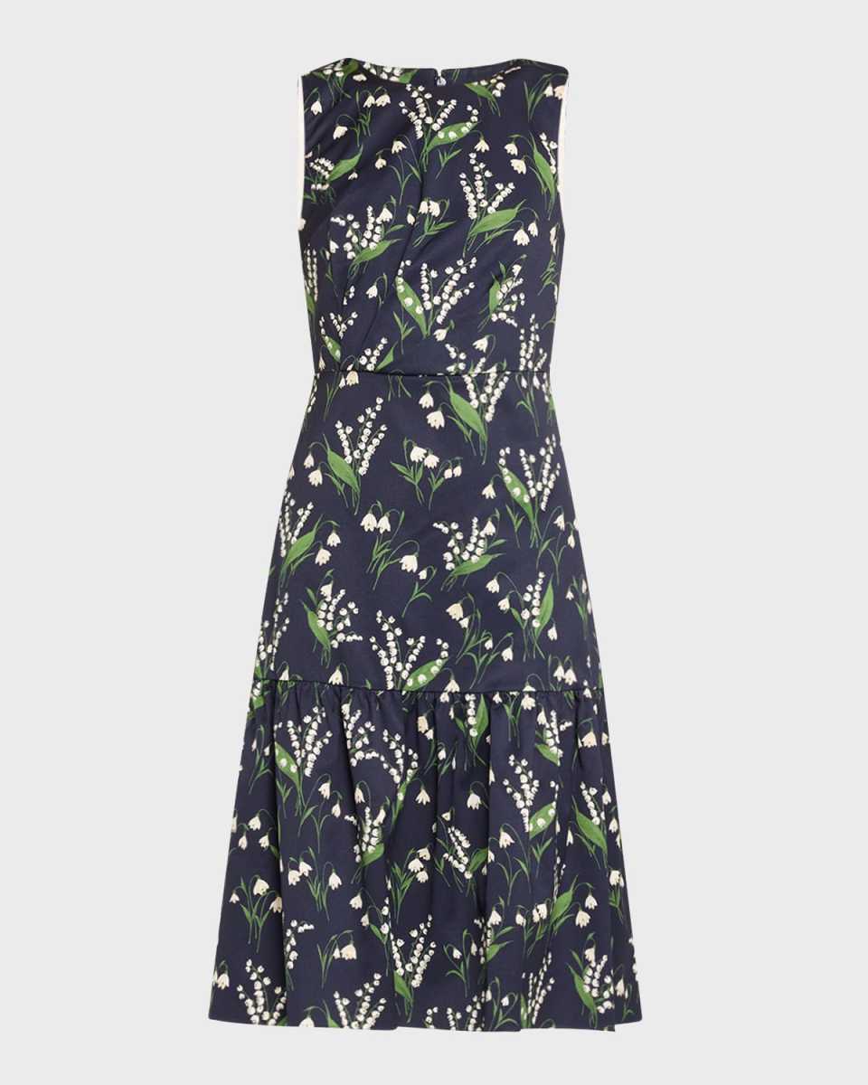 Floral Print Midi Dress with Flounce Hemline