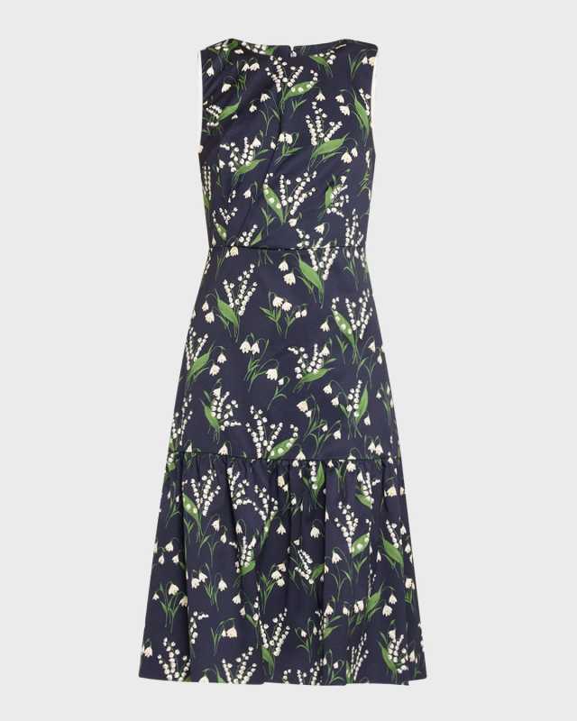Floral Print Midi Dress with Flounce Hemline