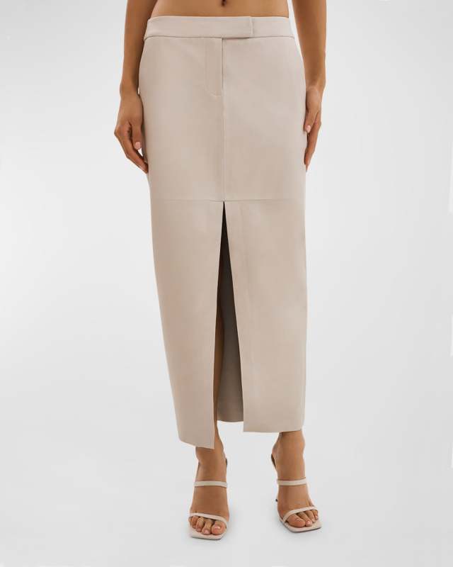 Abia Front-Slit Leather Maxi Skirt
