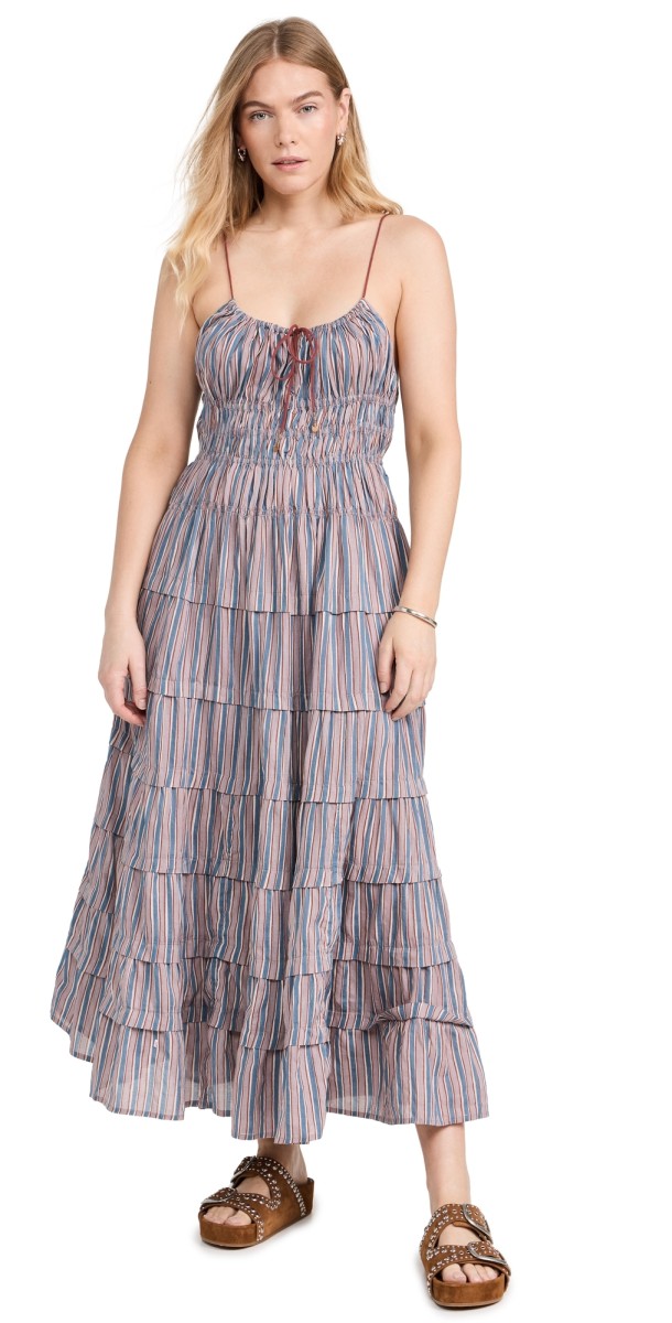 Free People Going Steady Midi Dress Taupe Combo