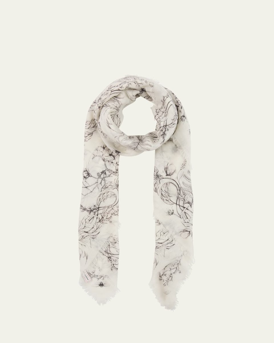 Fern Skull Print Wool Scarf