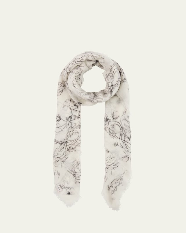 Fern Skull Print Wool Scarf
