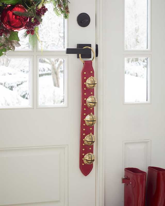 5 Brass Christmas Bells With Studded Leather Strap