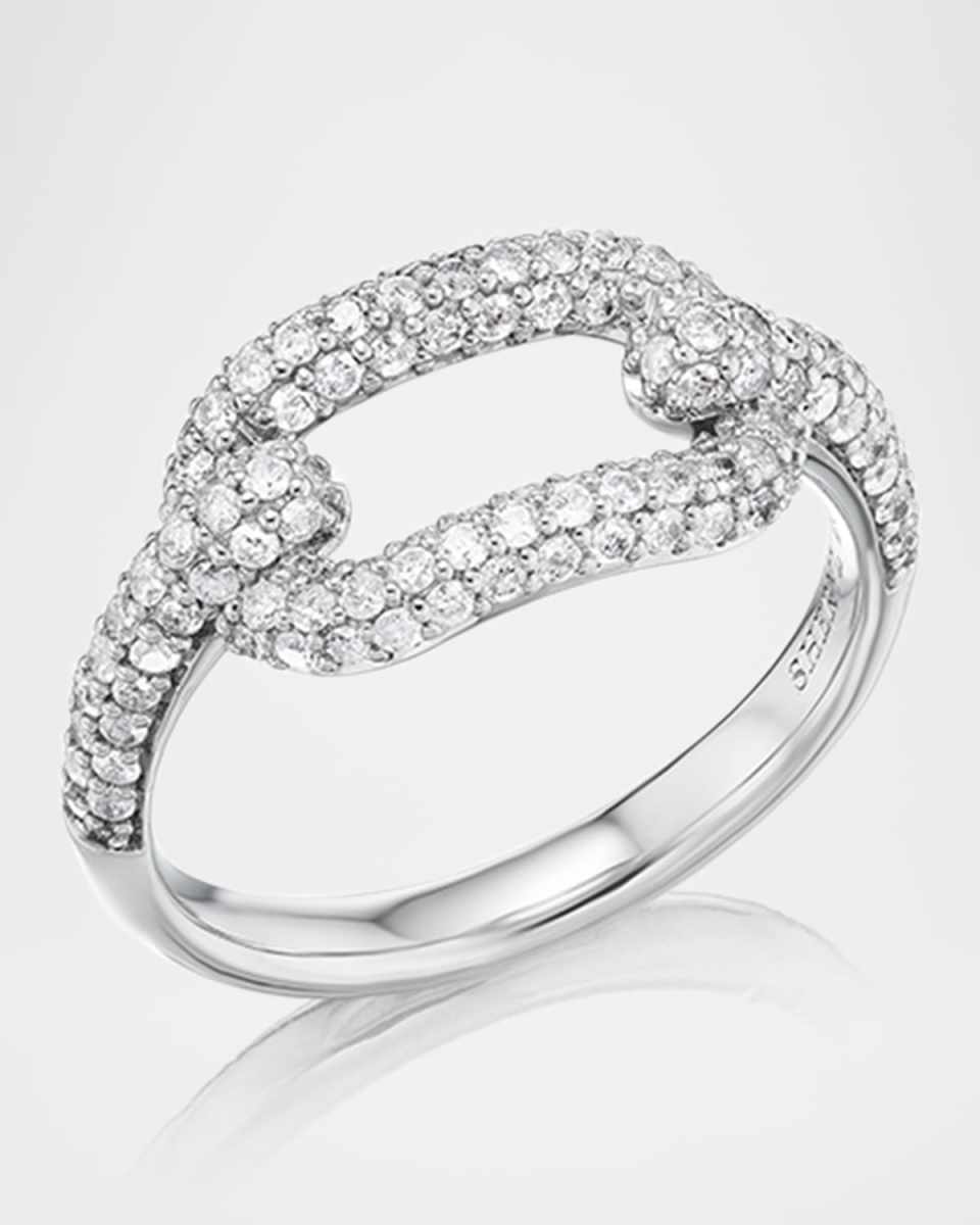 Pave Diamond Curved Paperclip Statement Ring