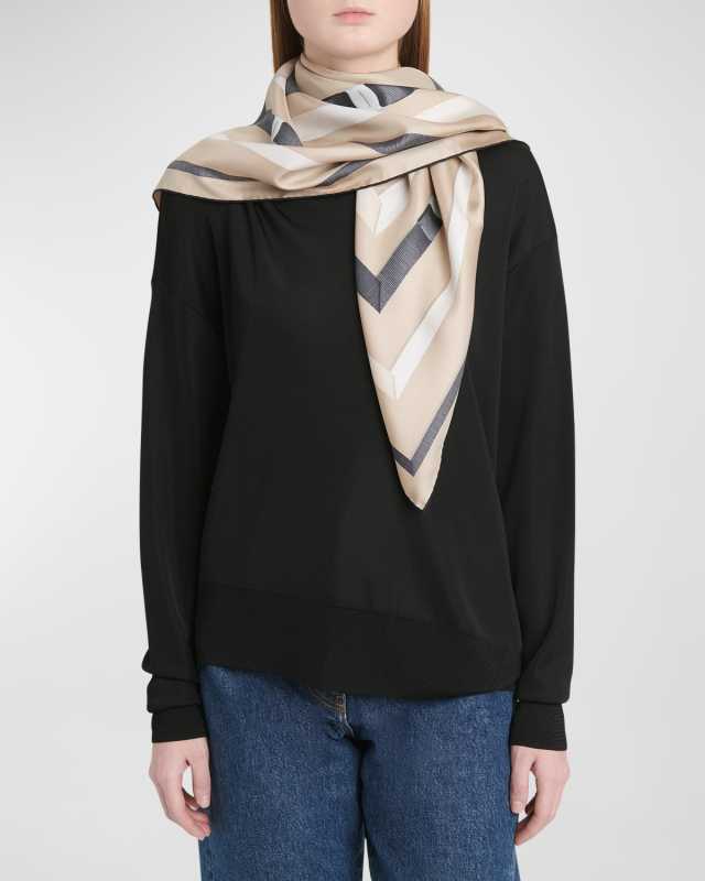Ribbon Print Silk Square Scarf