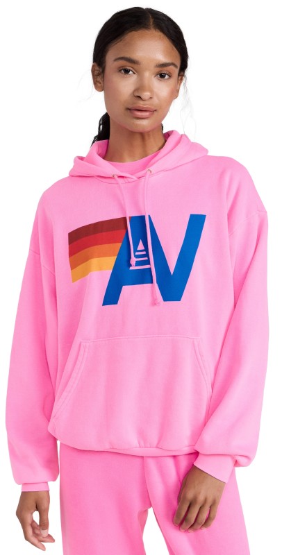 Aviator Nation Relaxed Logo Pullover Hoodie Neon Pink