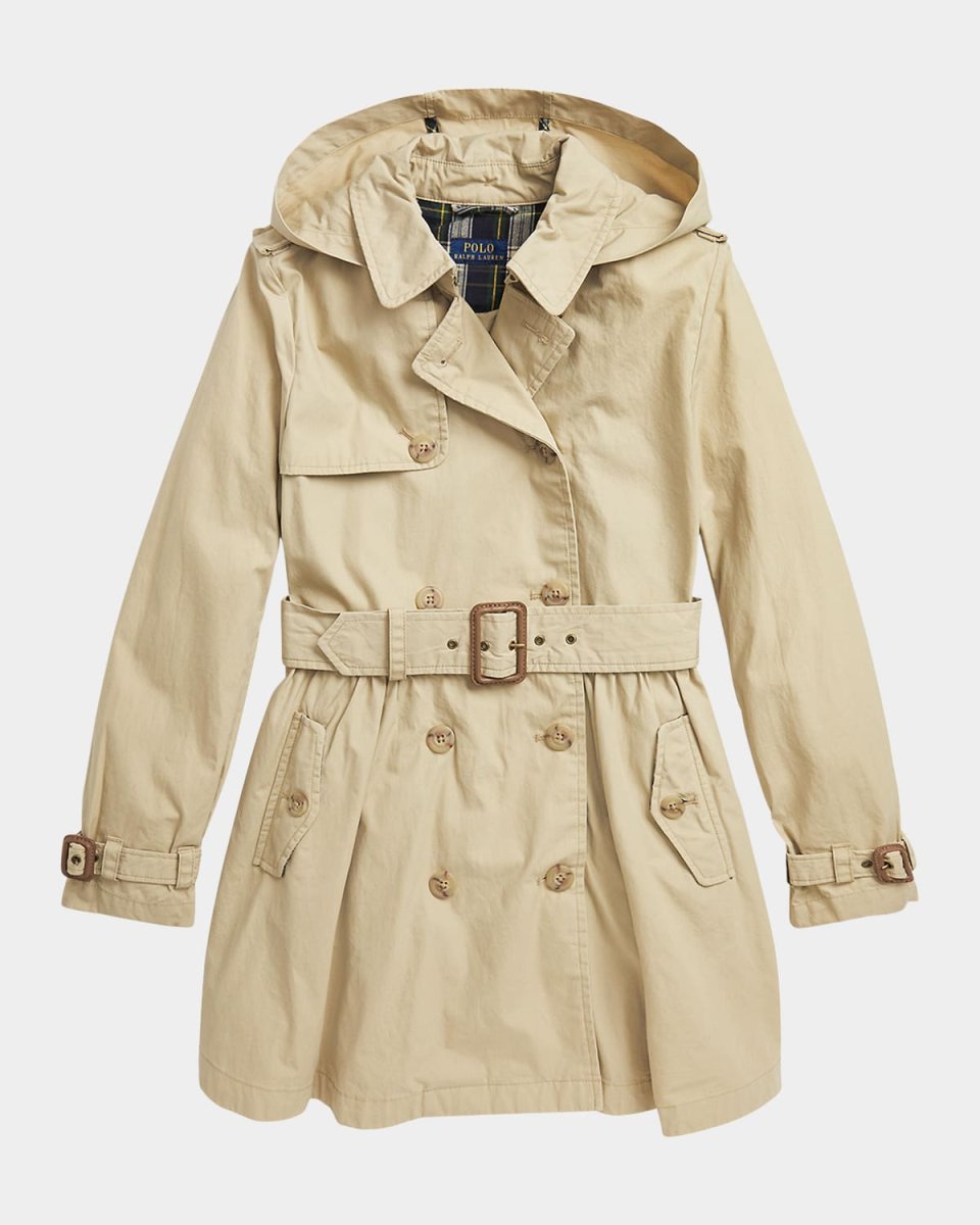 Girl's Hooded Slim Fit Trench Coat, Size 7-16