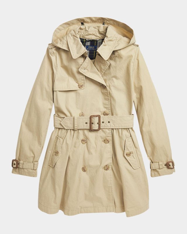 Girl's Hooded Slim Fit Trench Coat, Size 7-16