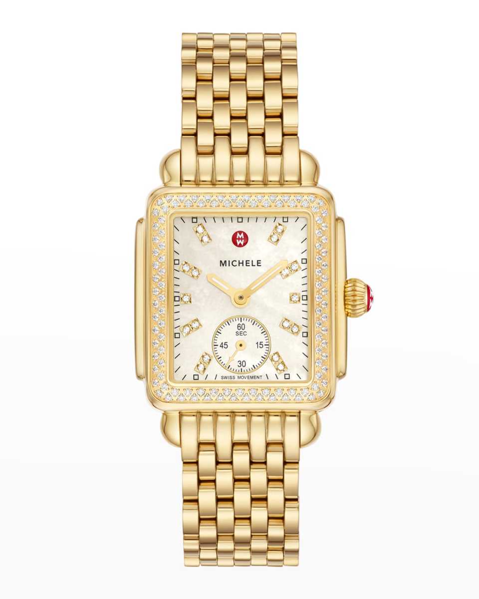 Deco Mid Diamond and Mother-of-Pearl Dial Watch in Gold-Tone