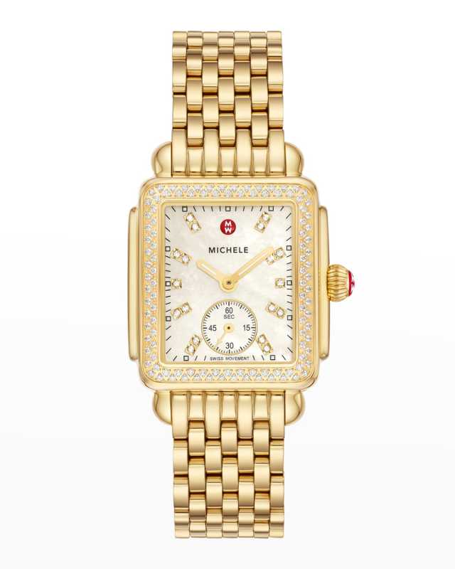 Deco Mid Diamond and Mother-of-Pearl Dial Watch in Gold-Tone