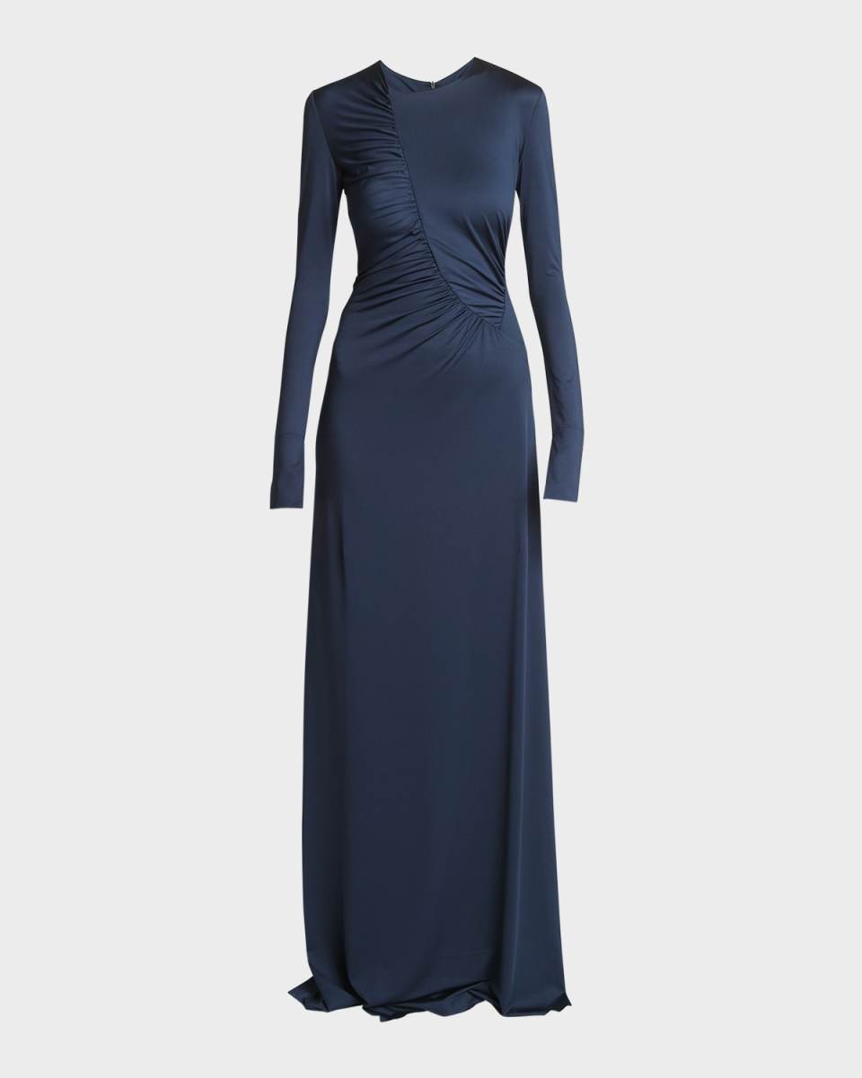 Ruched Detail Long-Sleeve Gown