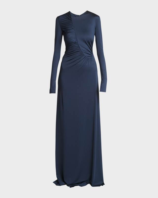Ruched Detail Long-Sleeve Gown