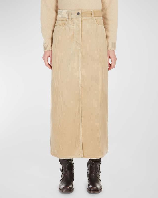 Ghiotto Straight Cotton Corduroy Midi Skirt