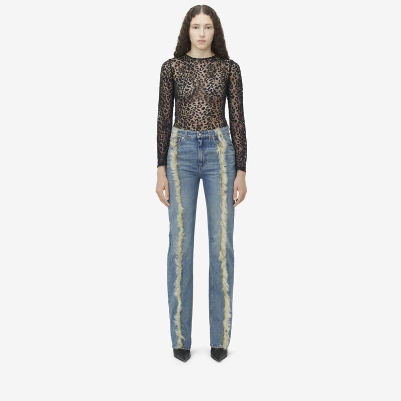 Alexander McQueen Women's Blue Shearling Trim Jeans - 8 (Cotton)