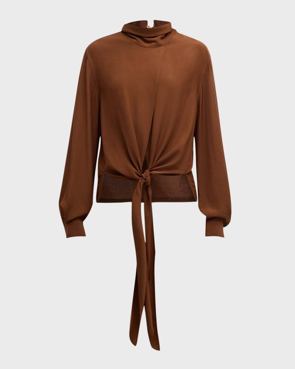 Flowing Twill Wrap Blouse