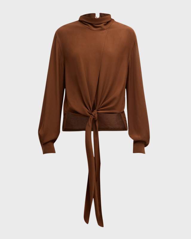 Flowing Twill Wrap Blouse