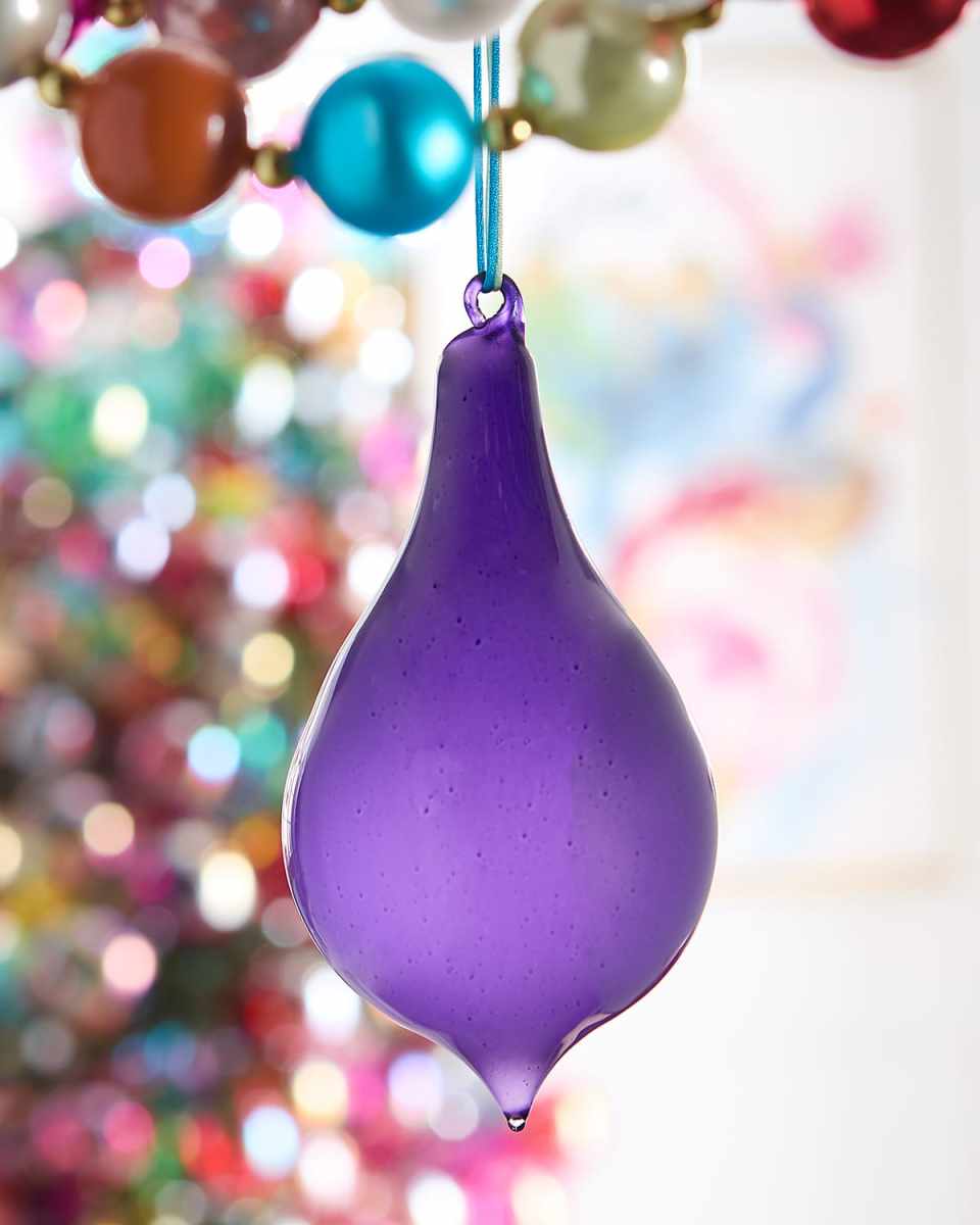 Teardrop Glitter Glass Ornament, Purple