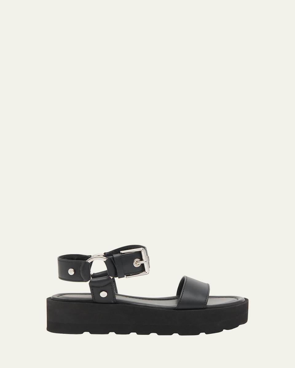 Leather Grommet Ankle-Strap Flatform Sandals