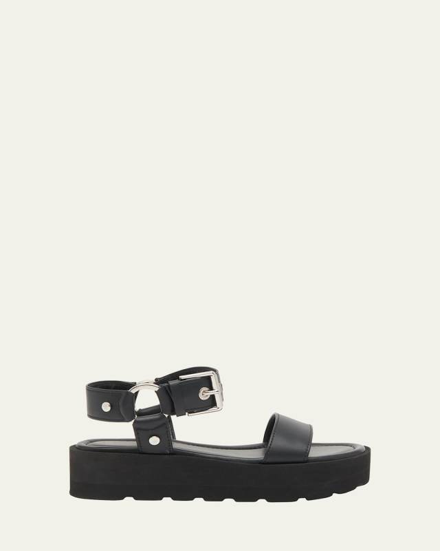 Leather Grommet Ankle-Strap Flatform Sandals