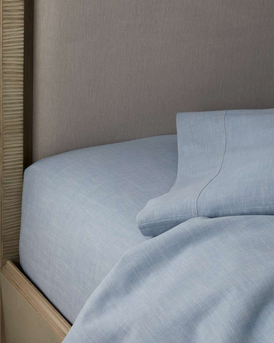 Workshirt Chambray Fitted Sheet, QUEEN