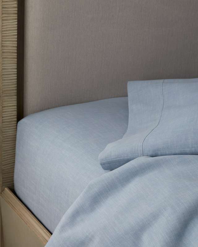 Workshirt Chambray Fitted Sheet, QUEEN
