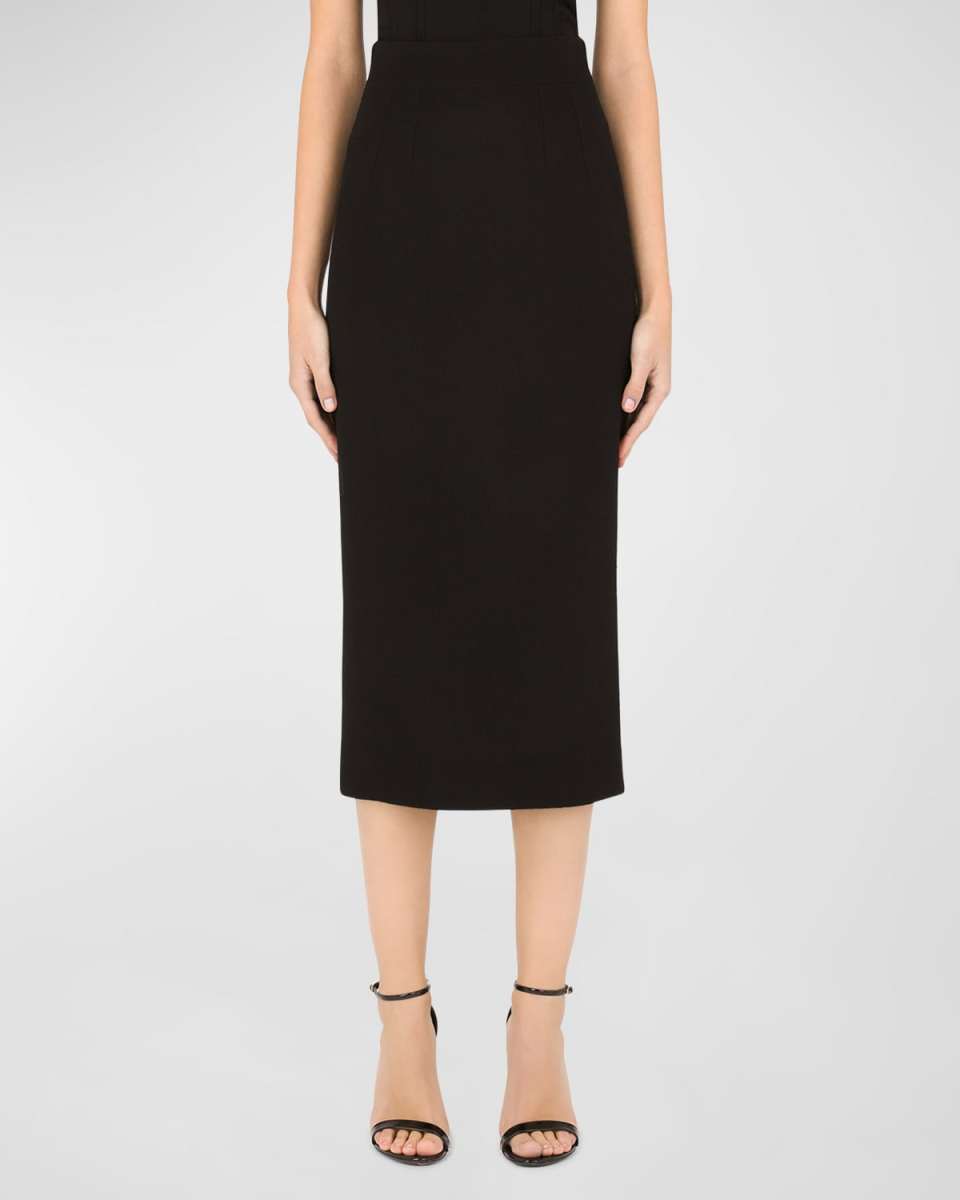 Central Split-Hem Wool Midi Pencil Skirt