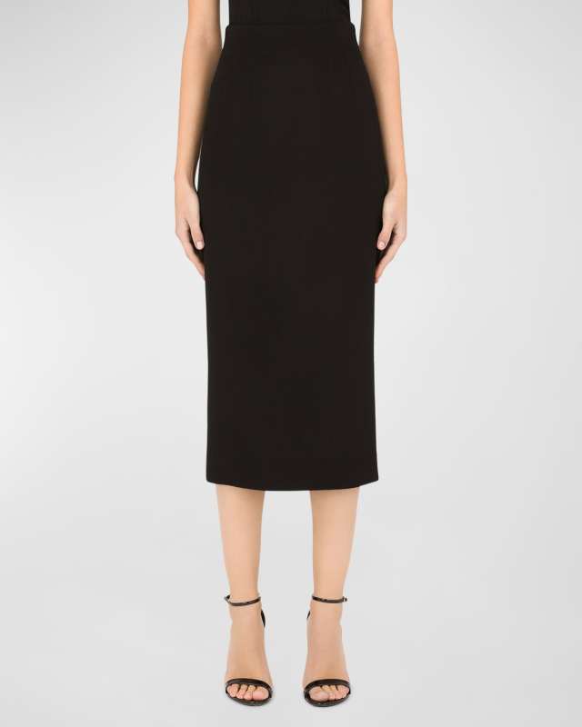 Central Split-Hem Wool Midi Pencil Skirt