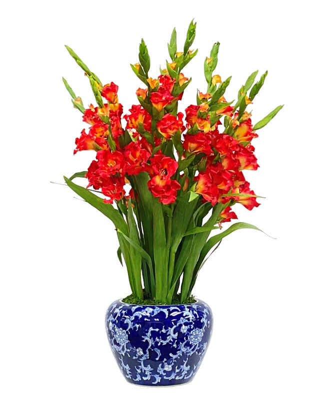 Gladiolus in Fish Bowl Faux-Floral Arrangement