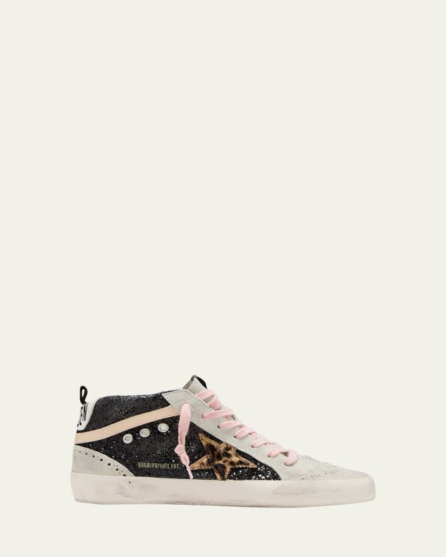 Mid Star Glitter Leopard Wing-Tip Sneakers