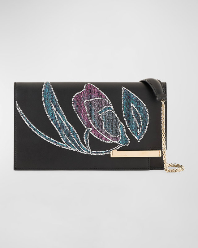 Floral Flap Leather Clutch Bag