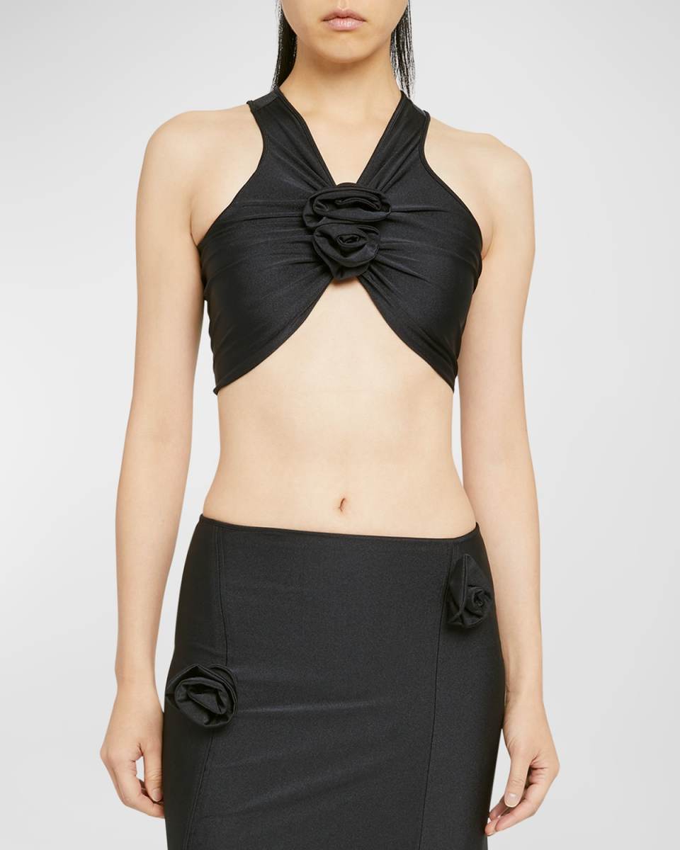 Flower Applique Sleeveless Crop Top