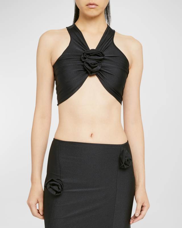 Flower Applique Sleeveless Crop Top