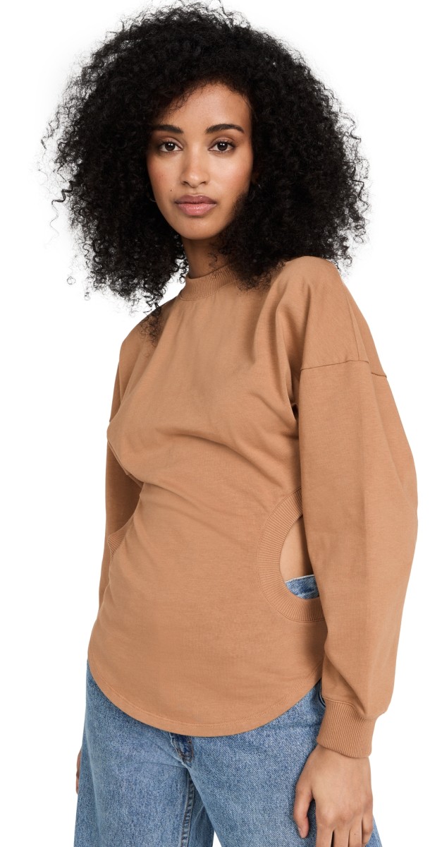 A. W.A. K.E. MODE Long Sleeve Jersey Top with Cut Out Detail Terracota