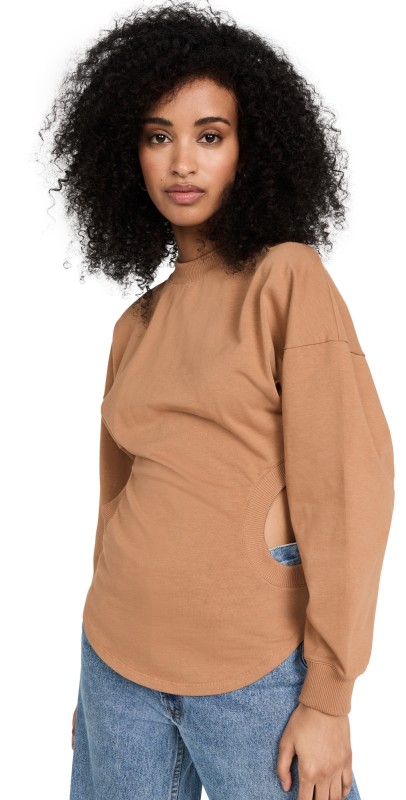 A. W.A. K.E. MODE Long Sleeve Jersey Top with Cut Out Detail Terracota