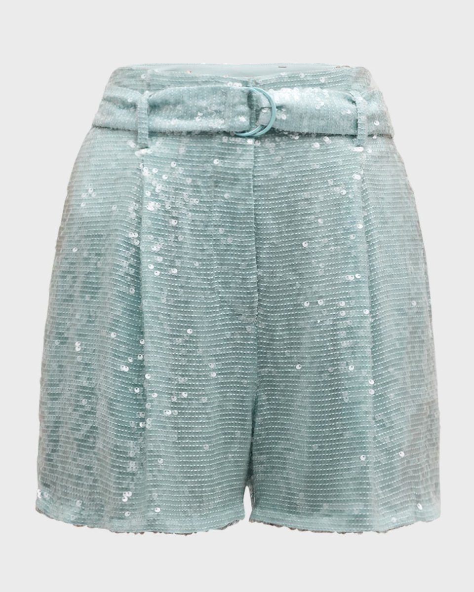 Sequin Viscose Belted Shorts