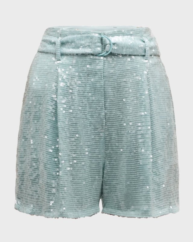 Sequin Viscose Belted Shorts