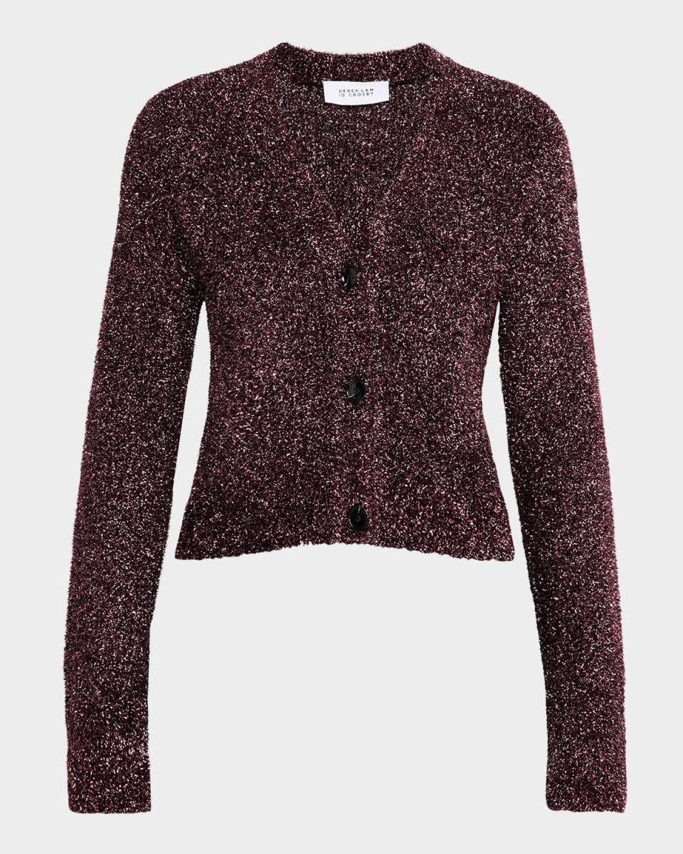 Kalena Metallic Knit V-Neck Cardigan