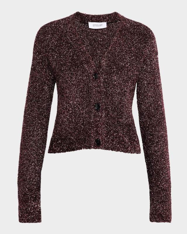 Kalena Metallic Knit V-Neck Cardigan