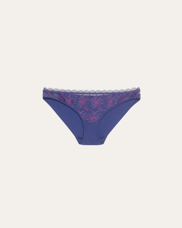 Singuliere Embroidered Lace-Trim Bikini Briefs