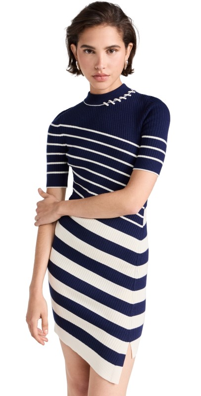 SIMKHAI Noah Mock Neck Mini Dress Midnight Stripe