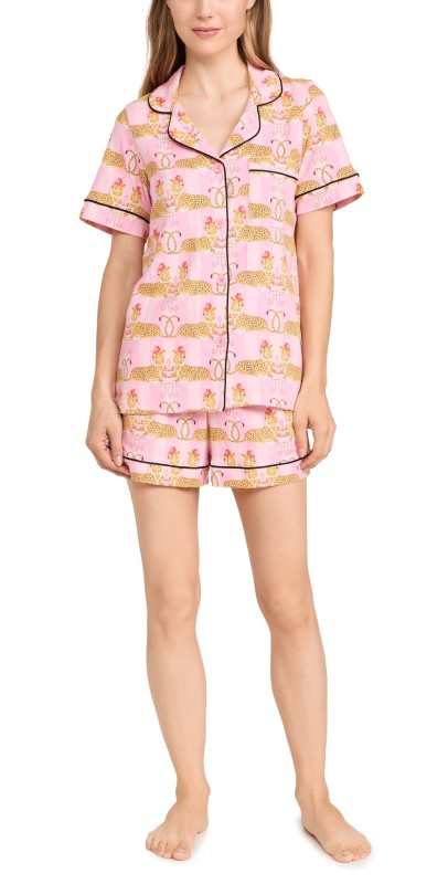BedHead PJs Cotton Knit Short Sleeve Boxer PJ Set Tea For Two