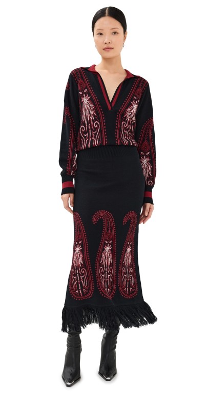 Johanna Ortiz Motif Midi Dress Black/Wine