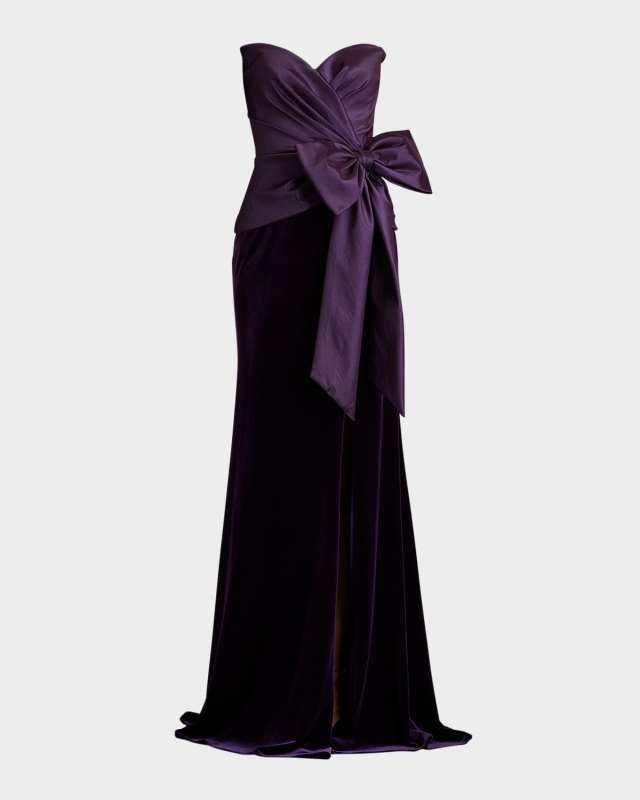 Strapless Taffeta & Velvet Bow Gown